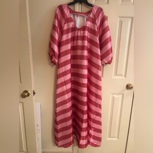 Pink stripe puff sleeve dress! New! XXL